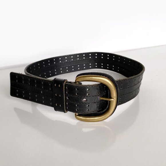 Vintage 90s Christian Dior Wide Black Cowhide Leather Waist Belt Size SM - Picture 7 of 9